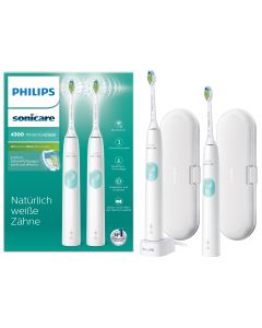 Philips HX6807/35 Sonicare 4300 series Protective clean Spazzolini Elettrici Sonici, con custodia da viaggio, confezione da 2 Spazzolini Bianchi - HX6807/35